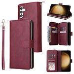 Per Samsung Galaxy S25+ 5G 9-Slot per carte di credito Portafoglio con cerniera Custodia in pelle per telefono (rosso vino)