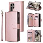 Per Samsung Galaxy S25 Ultra 5G 9-Slot per schede Portafoglio con cerniera Custodia in pelle per telefono (oro rosa)