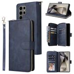 Per Samsung Galaxy S25 Ultra 5G 9-Card Slots Portafoglio con Cerniera Custodia in Pelle per Telefono (Blu)