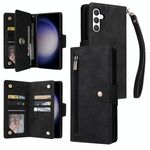 Per Samsung Galaxy S25 5G Rivet Buckle 9 Carte Custodia in Pelle a Tre Ante per Telefono (Nero)