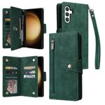 Per Samsung Galaxy S25+ 5G Rivet Buckle 9 Carte Custodia in Pelle a Tre Ante per Telefono (Verde)