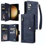 Per Samsung Galaxy S25+ 5G Rivet Buckle 9 Carte Custodia in Pelle a Tre Ante per Telefono (Blu)