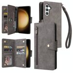 Per Samsung Galaxy S25+ 5G Rivet Buckle 9 Carte Custodia in Pelle a Tre Ante per Telefono (Grigio)