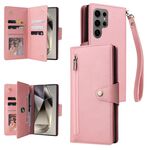 Per Samsung Galaxy S25 Ultra 5G Rivet Buckle 9 Carte Custodia in Pelle a Tre Ante per Telefono (Oro Rosa)