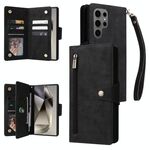 Per Samsung Galaxy S25 Ultra 5G Rivet Buckle 9 Carte Custodia in Pelle a Tre Ante per Telefono (Nero)