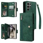 Per Samsung Galaxy S25 Ultra 5G Rivet Buckle 9 Carte Custodia in Pelle a Tre Ante per Telefono (Verde)