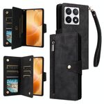 Per Xiaomi 14T Pro Global Rivet Buckle 9 carte Custodia in pelle a tre pieghe per telefono (nero)
