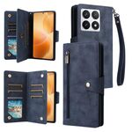 Per Xiaomi 14T Pro Global Rivet Buckle 9 carte Custodia in pelle a tre pieghe per telefono (blu)