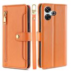 Per Redmi 13 4G Custodia per telefono in pelle con cerniera a tracolla con texture di pecora (arancione)