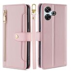 Per Redmi 13 4G Custodia per telefono in pelle con cerniera a tracolla con texture di pecora (rosa)