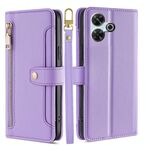 Per Redmi 13 4G Custodia per telefono in pelle con cerniera a tracolla con texture di pecora (viola)