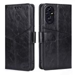 Custodia in pelle con cuciture geometriche per Honor 200 5G (nero)