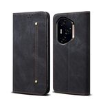 Custodia in pelle Flip per telefono For Honor 300 Ultra Denim Texture (Nero)