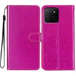 Custodia in pelle flip glitterata per Honor X5b 4G (rosso rosa)
