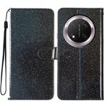Custodia per telefono in pelle flip glitterata per Honor X9c 5G (nera)