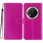 Custodia in pelle flip glitterata per Honor X9c 5G (rosso rosa)