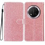 Custodia in pelle flip glitterata per Honor X9c 5G (oro rosa)