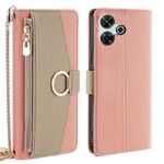 Per Redmi 13 4G Custodia a tracolla in pelle con texture Litchi (rosa)