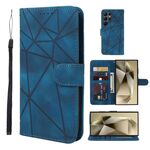 Per Samsung Galaxy S25 Ultra 5G Custodia in pelle con linee geometriche Skin Feel (blu)
