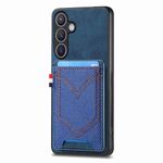 Per Samsung Galaxy S25 5G Custodia in pelle con texture denim e slot per schede (blu)
