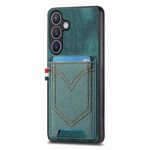 Per Samsung Galaxy S25 5G Custodia in pelle con texture denim e slot per schede (verde)