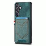 Per Samsung Galaxy S25+ 5G Custodia in pelle con texture denim e slot per schede (verde)