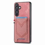 Per Samsung Galaxy S25+ 5G Custodia in pelle con texture denim e slot per schede (rosa)