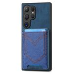 Per Samsung Galaxy S25 Ultra 5G Custodia in pelle con texture denim e slot per schede (blu)