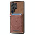 Per Samsung Galaxy S25 Ultra 5G Custodia in pelle con texture denim e slot per schede (marrone)