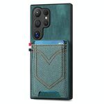 Per Samsung Galaxy S25 Ultra 5G Custodia in pelle con texture denim e slot per schede (verde)