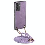 Per Samsung Galaxy S25 5G Custodia per telefono in pelle vintage con retro in PC e tracolla (viola)