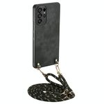 Per Samsung Galaxy S25 Ultra 5G Custodia per telefono in pelle vintage con retro in PC e tracolla (nero)
