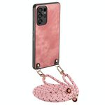 Per Samsung Galaxy S25 Ultra 5G Custodia per telefono in pelle vintage con retro in PC e tracolla (rosa)
