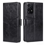 Per Honor 200 Lite 5G Custodia per telefono in pelle con cuciture geometriche globali (nero)