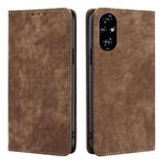 Per Honor 200 Pro 5G RFID Antifurto Spazzola Magnetico Custodia in Pelle per Telefono (Marrone)