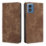 Per Motorola Moto G 5G 2024 Custodia per telefono in pelle magnetica con spazzola antifurto RFID (marrone)