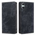 Per Sony Xperia 10 VI Custodia per telefono in pelle magnetica con spazzola antifurto RFID (nera)