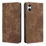Per Sony Xperia 10 VI RFID Anti-furto Spazzola Magnetico Custodia in Pelle per Telefono (Marrone)
