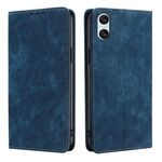 Per Sony Xperia 10 VI Custodia per telefono in pelle magnetica con spazzola antifurto RFID (blu)