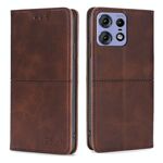Per Motorola Edge 50 Pro 5G Custodia magnetica in pelle con texture di mucca (marrone scuro)