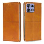 Per Motorola Edge 50 Pro 5G Custodia magnetica in pelle con texture di mucca (marrone chiaro)