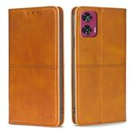 Per Motorola Edge 50 Fusion 5G Custodia magnetica in pelle con texture di mucca (marrone chiaro)