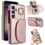 Per Samsung Galaxy S25 5G Custodia per telefono con anello e porta carte, effetto pelle (oro rosa)