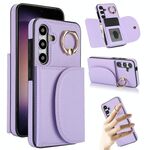 Per Samsung Galaxy S25 5G Custodia per telefono con supporto ad anello e carta, effetto pelle (viola)