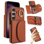 Per Samsung Galaxy S25+ 5G Custodia per telefono con supporto ad anello e motivo pelle (marrone)