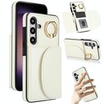 Per Samsung Galaxy S25+ 5G Custodia per telefono con supporto ad anello e carte di credito (bianca)