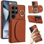 Per Samsung Galaxy S25 Ultra 5G Custodia per telefono con supporto ad anello e motivo pelle (marrone)
