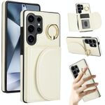 Per Samsung Galaxy S25 Ultra 5G Custodia per telefono con supporto ad anello e carte di credito (bianca)