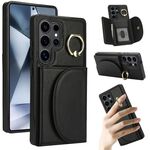 Per Samsung Galaxy S25 Ultra 5G Custodia per telefono con supporto ad anello e carte di credito (nero)