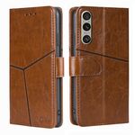 Per Sony Xperia 1 VI Custodia in pelle con cuciture geometriche (marrone chiaro)